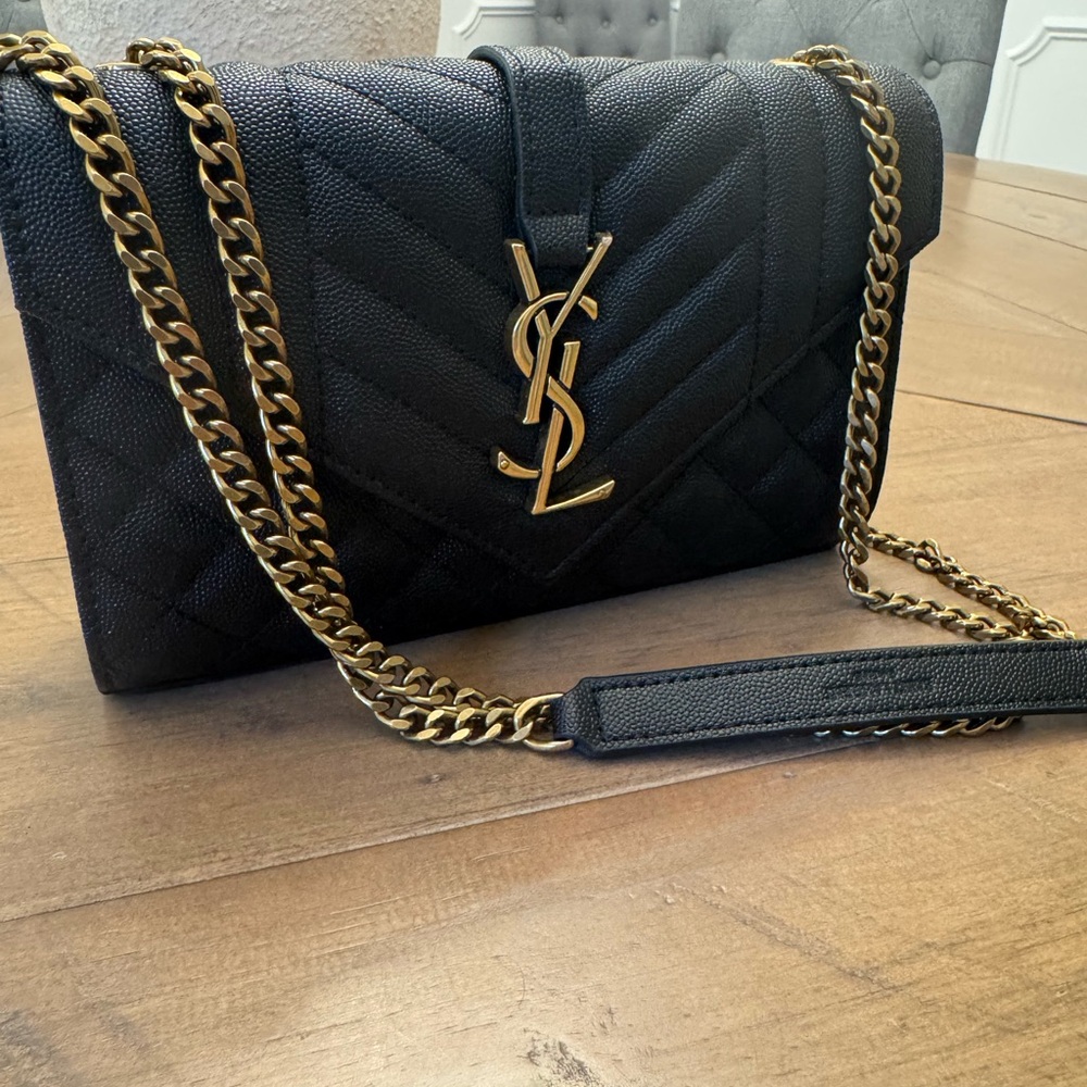 Yves Saint Laurent Black and Gold Crossbody Bag with Chevron Quilting